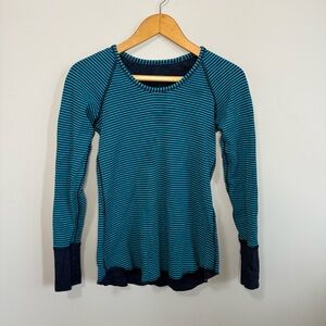 Lululemon Athletica Teal Navy Reversible Open Your Heart Striped Long Sleeve | 6